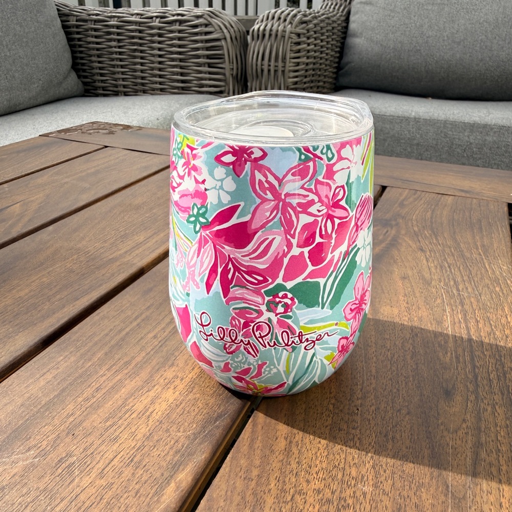 Lilly Pulitzer Pink & Aqua Floral Stemless Tumbler